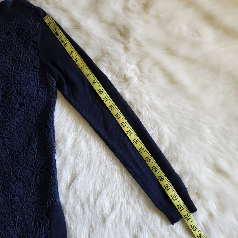 Lela Rose Navy Blue Lace and Cashmere Blend Sweater Size Small
